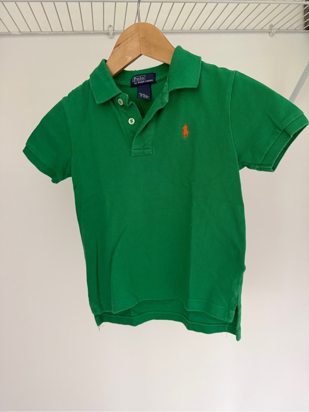 Ralph Lauren Green Polo Shirt with Orange Logo - Kids